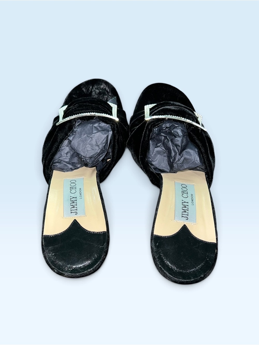 Jimmy Choo Black Velvet Rhinestone-Trim Slide Mules - Picture 3 of 16